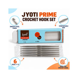 Jyoti Prime Crochet Hook Set of 6 Pieces | Sizes 7, 8, 9, 10, 11, 12 | Steel Crochet Needles for Knitting, Thread Work & Craft