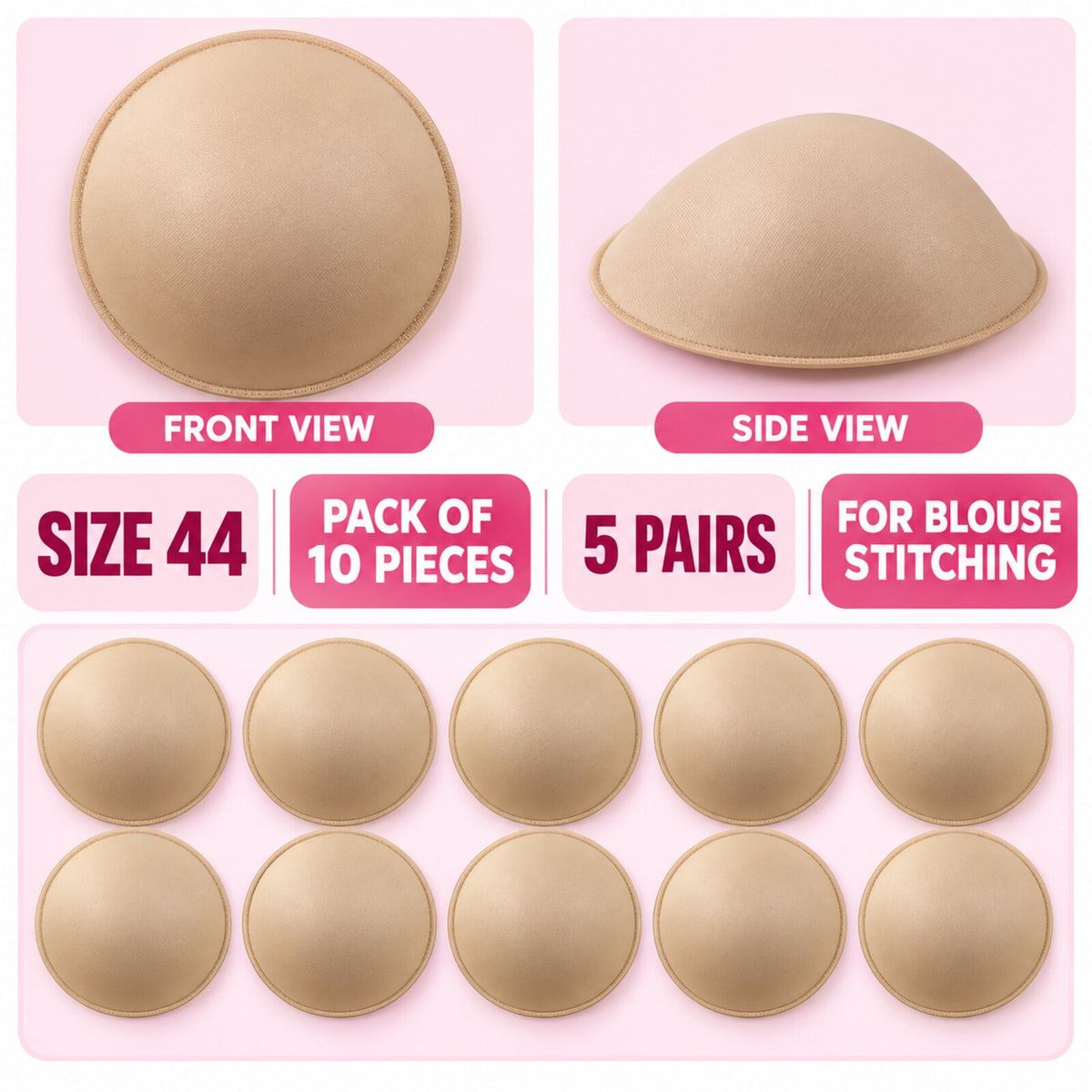 Diamond Bra Cups Size 44 | Blouse Padding Cups for Stitching | Pack of 10 Pieces (5 Pairs)