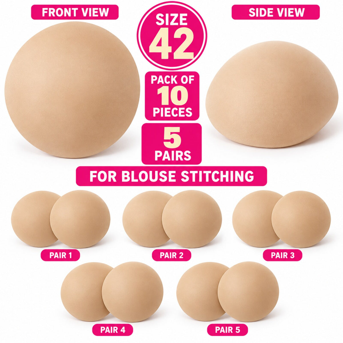 Diamond Bra Cups Size 42 | Blouse Padding Cups for Stitching | Pack of 10 Pieces (5 Pairs)