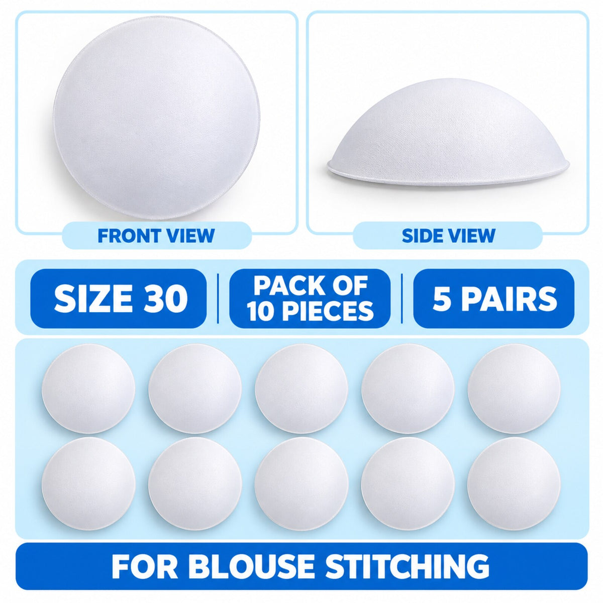 Good Luck Bra Cups Size 30 White | Blouse Padding Cups for Stitching | Pack of 10 Pieces (5 Pairs)