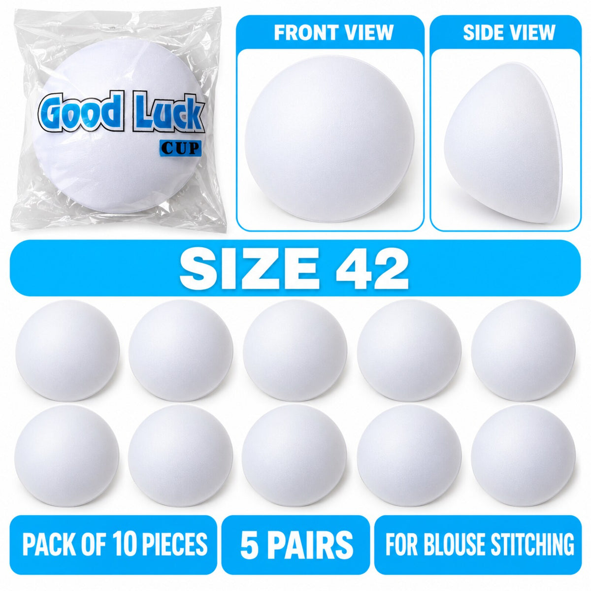 Good Luck Bra Cups Size 42 White | Blouse Padding Cups for Stitching | Pack of 10 Pieces (5 Pairs)