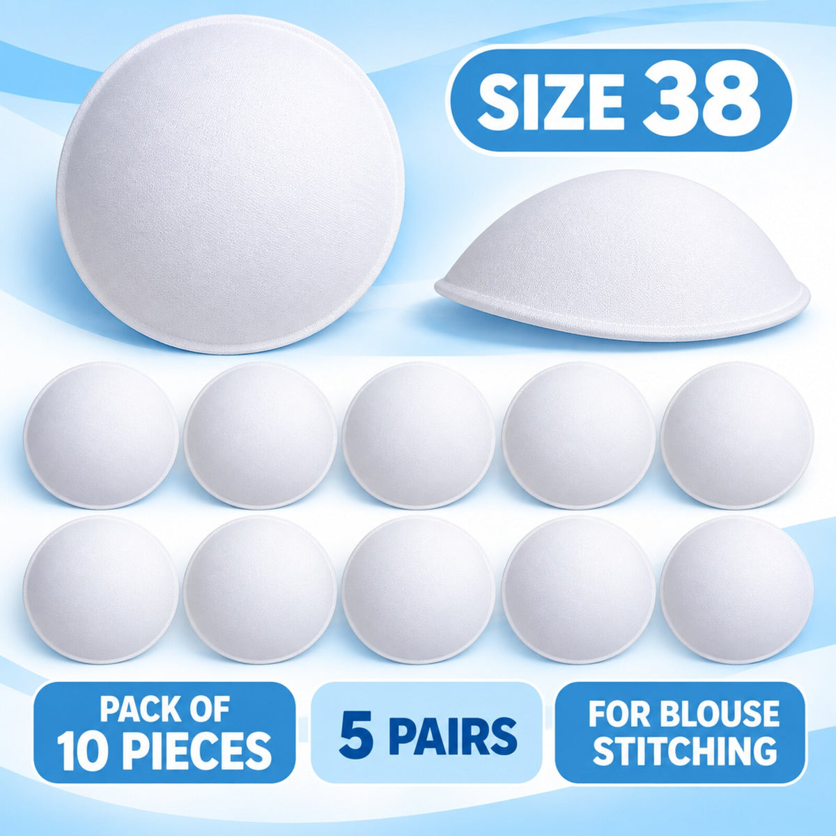 Good Luck Bra Cups Size 38 White | Blouse Padding Cups for Stitching | Pack of 10 Pieces (5 Pairs)