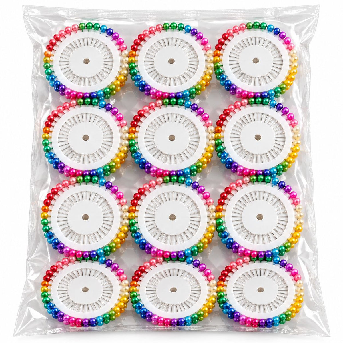 Multicolor Pearl Head Pins for Sewing & Tailoring – Pin Wheel Set – Pack of 12 Wheels
