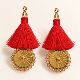 Red Thread Tassel Latkan with Golden Round Beaded Design for Blouse & Lehenga – 6 Pairs (12 Pieces)