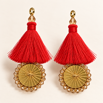 Red Thread Tassel Latkan with Golden Round Beaded Design for Blouse & Lehenga – 6 Pairs (12 Pieces)