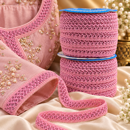 Baby Pink Designer Loop Lace Border 18 Meter | Decorative Embroidered Lace Trim for Blouse, Kurti, Saree, Dupatta & Lehenga
