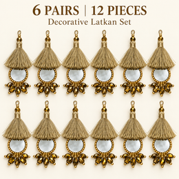 Golden Mirror Work Tassel Latkan for Blouse & Lehenga – 6 Pair (12 Pieces)
