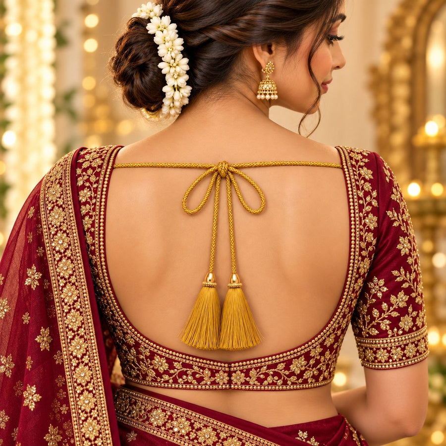 Golden Blouse Dori with Tassel Latkan | 1 Meter Braided Dori | Pack of 12