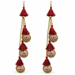 Premium Red Designer Blouse Latkan with Golden Bead Chains & Embroidered Round Motifs – Pack of 2