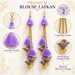 Premium Lavender Designer Blouse Latkan with Golden Bead Chains & Embroidered Triangle Motifs – Pack of 2