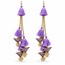 Premium Lavender Designer Blouse Latkan with Golden Bead Chains & Embroidered Triangle Motifs – Pack of 2