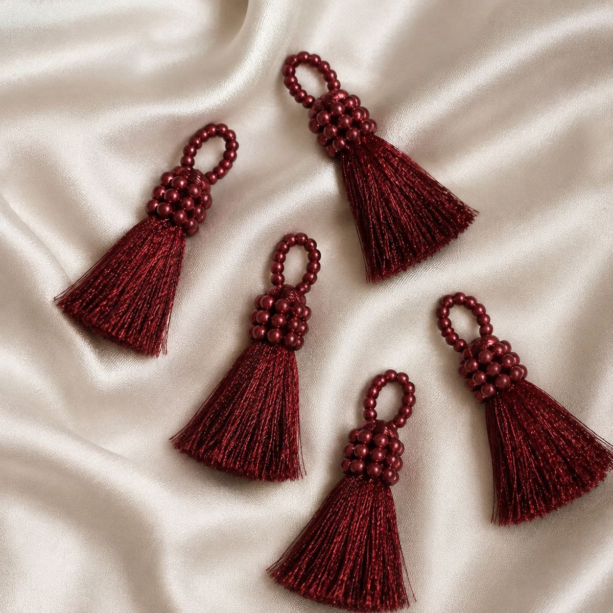 Premium Wine Maroon Silk Thread Tassel Latkan with Decorative Beads for Blouse, Saree, Lehenga & Dupatta – Designer Hanging Tassels