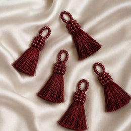 Premium Wine Maroon Silk Thread Tassel Latkan with Decorative Beads for Blouse, Saree, Lehenga & Dupatta – Designer Hanging Tassels