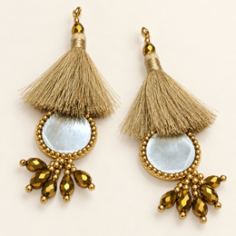 Golden Mirror Work Tassel Latkan for Blouse & Lehenga – 6 Pair (12 Pieces)