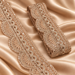 Premium Rose Gold Sequin Embroidered Scallop Lace Border for Saree, Blouse, Dupatta, Lehenga & Kurti – Designer Lace Trim