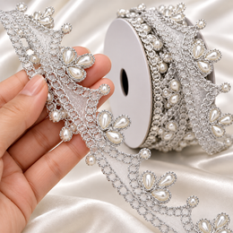 Silver Pearl Work Scalloped Net Lace Border for Saree, Blouse, Dupatta & Lehenga – 9 Meter Roll