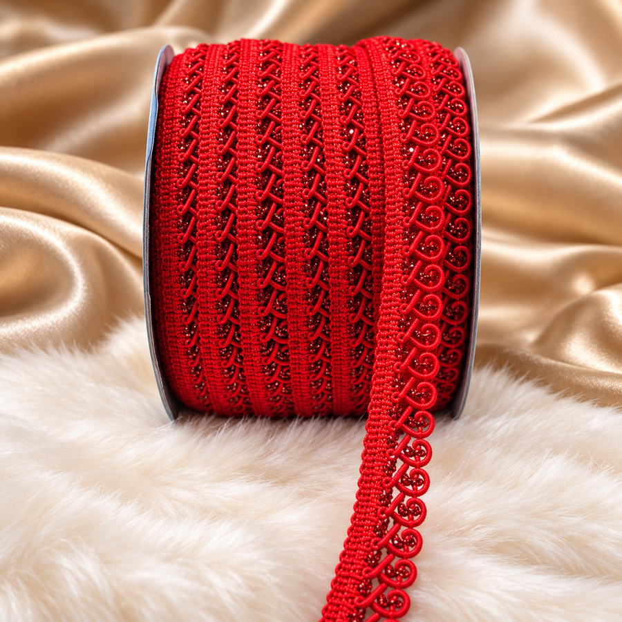Red Designer Loop Lace Border 18 Meter | Decorative Embroidered Lace Trim for Saree, Blouse, Kurti, Dupatta & Lehenga