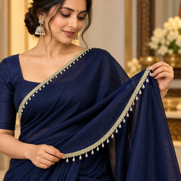 Premium Light Metallic Silver Teardrop Hanging Lace Border – 9 Meter | Designer Silver Drop Latkan Lace for Saree, Blouse, Dupatta & Lehenga