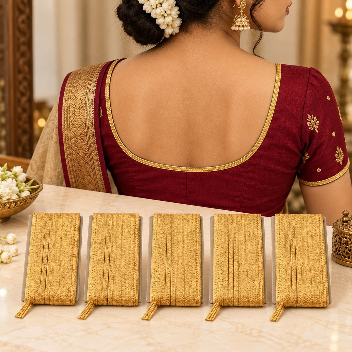 Golden Blouse Piping Dori Pack of 5 | Decorative Piping Cord for Blouse & Saree