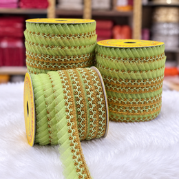 Pista Green & Gold Pleated Frill Lace Border for Saree, Blouse & Dupatta – Pack of 3 Rolls