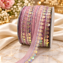 Light Pink Sequin & Bead Work Decorative Lace Border for Saree, Blouse & Dupatta – Pack of 3 Rolls, 9 Meters Each