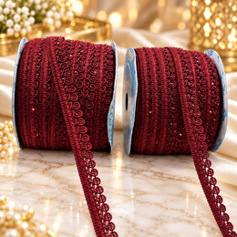 Maroon Designer Loop Lace Border 18 Meter | Decorative Embroidered Lace Trim for Saree, Blouse, Dupatta, Lehenga & Kurti | Pack of 2 Rolls