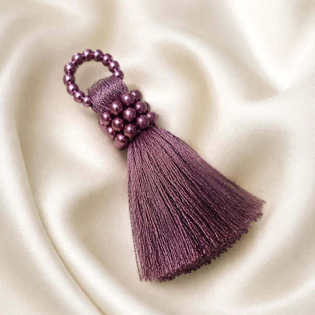 Premium Dusty Mauve Silk Thread Tassel Latkan with Decorative Beads for Blouse, Saree, Lehenga & Dupatta – Designer Hanging Tassels