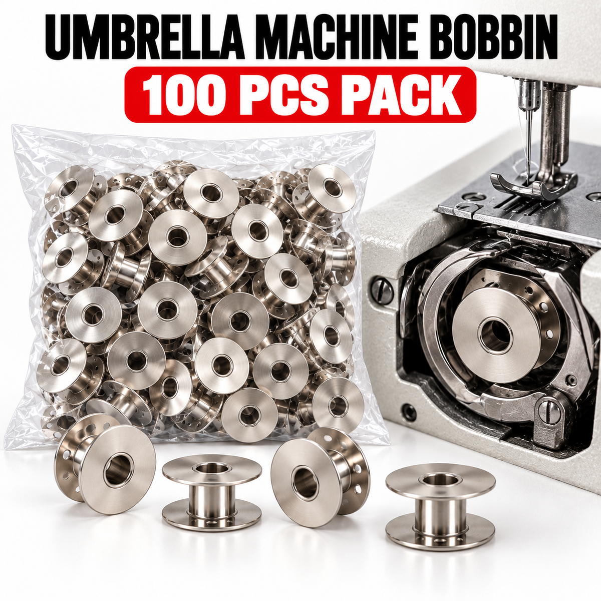 Umbrella Machine Metal Bobbin – Pack of 100 Pieces | Heavy Duty Sewing Machine Bobbins