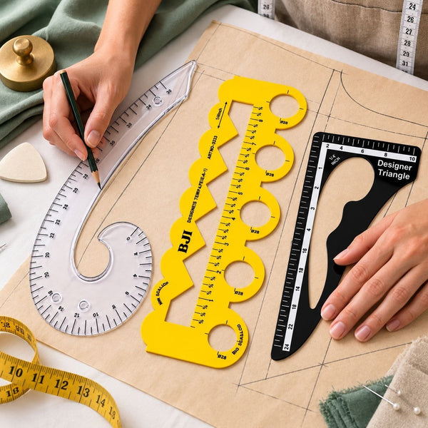 Tailoring Pattern Making Ruler Set – French Curve, Scallop Template & Designer Triangle – 3 Piece Set