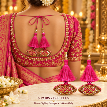 Rani Pink & Gold Decorative Tassel Latkan for Blouse & Lehenga – Pack of 12 Pieces, 6 Pairs