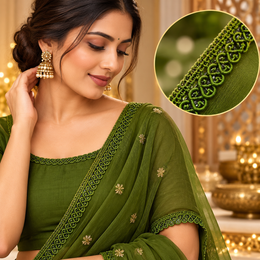 Mehndi Green Designer Loop Lace Border 18 Meter | Decorative Embroidered Lace Trim for Saree, Blouse, Kurti, Dupatta & Lehenga