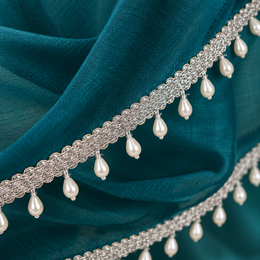 Premium Silver & White Pearl Teardrop Hanging Lace Border – 9 Meter | Designer Moti Latkan Lace for Saree, Blouse, Dupatta & Lehenga