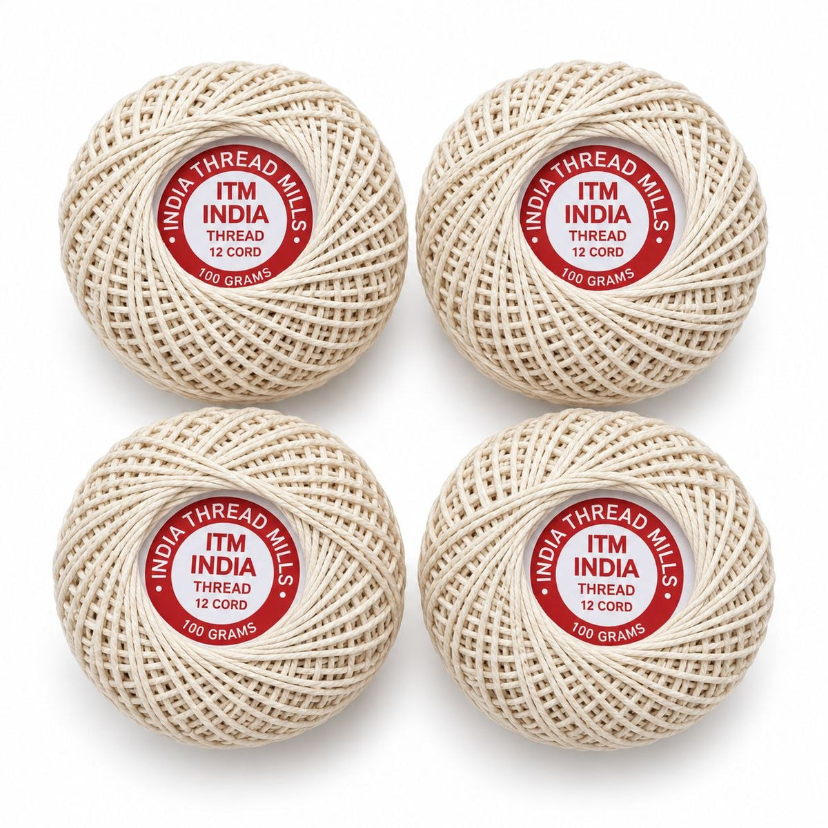 ITM India 12 Cord Cotton Thread 100g Each Pack of 4 | Crochet, Piping & Tailoring Thread
