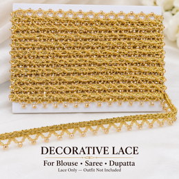Golden Beaded Hanging Lace Border for Saree, Blouse & Dupatta – 9 Meter
