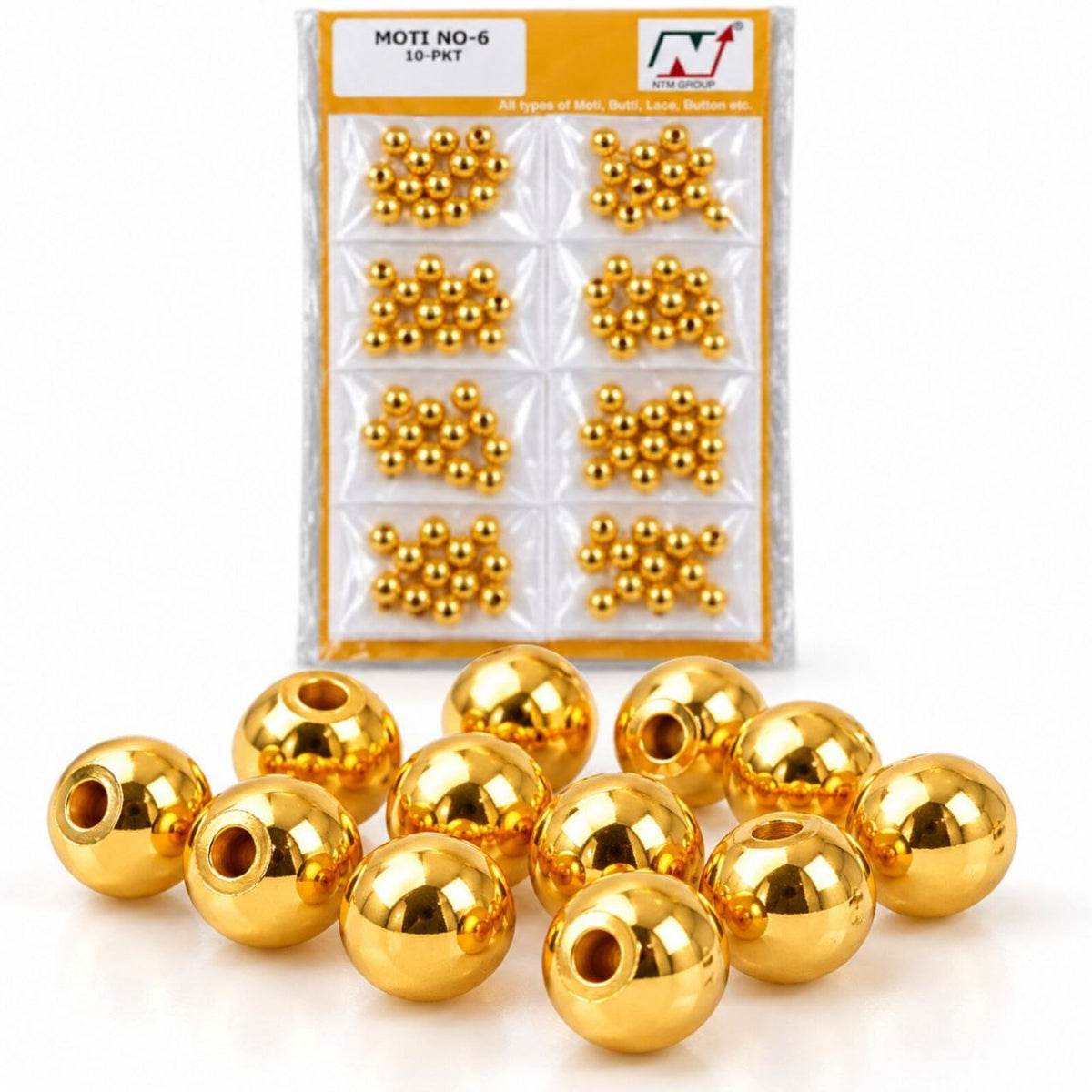 Moti No. 6 Golden Beads for Blouse, Saree, Lehenga & Embroidery – Pack of 10 Packets