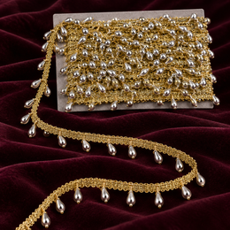 Premium Gold & Silver Teardrop Hanging Lace Border – 9 Meter | Designer Metallic Moti Latkan Lace for Saree, Blouse, Dupatta & Lehenga