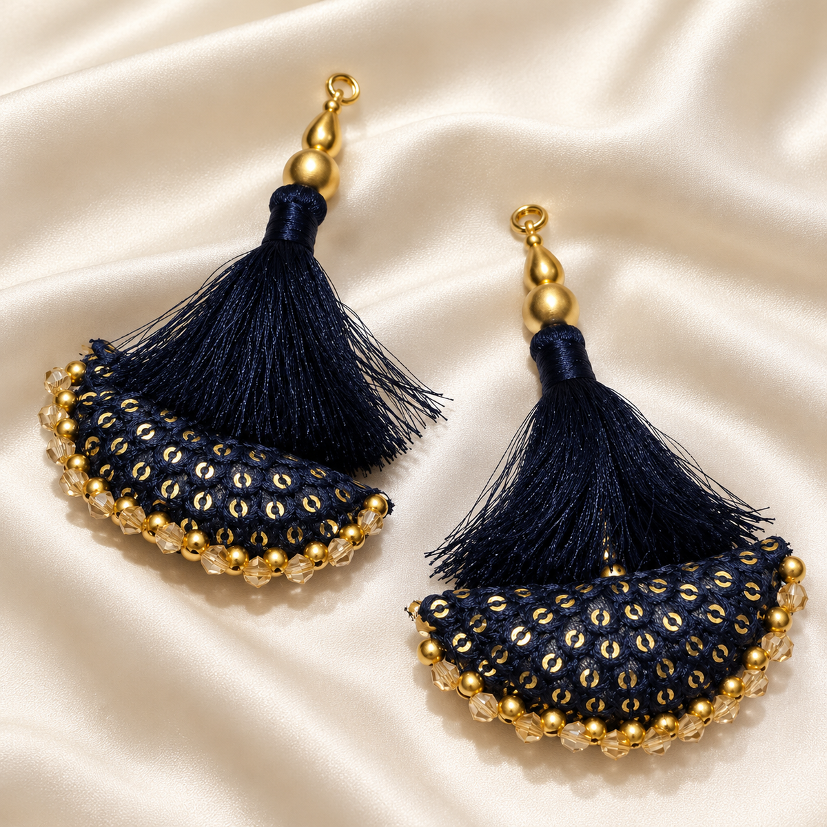 Designer Navy Blue Blouse & Lehenga Latkan with Golden Beads and Sequin Work – Pack of 12 Pieces (6 Pairs)