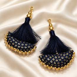 Designer Navy Blue Blouse & Lehenga Latkan with Golden Beads and Sequin Work – Pack of 12 Pieces (6 Pairs)
