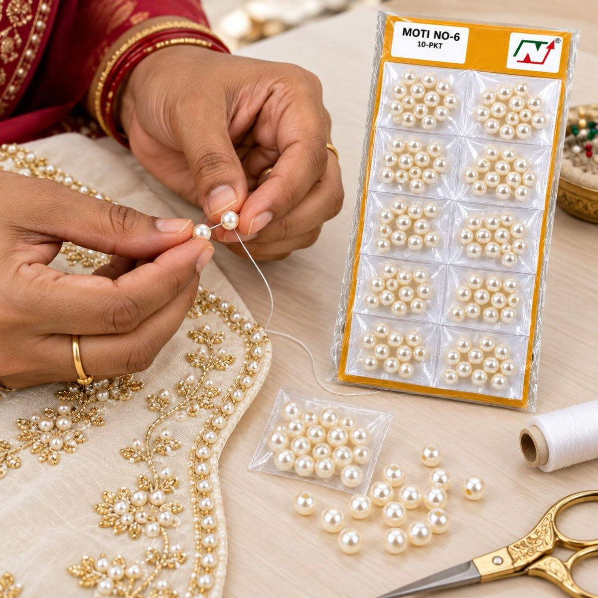 Pearl Moti No. 6 – Off White Round Beads Pack of 10 for Blouse, Latkan, Jewellery & Craft Work