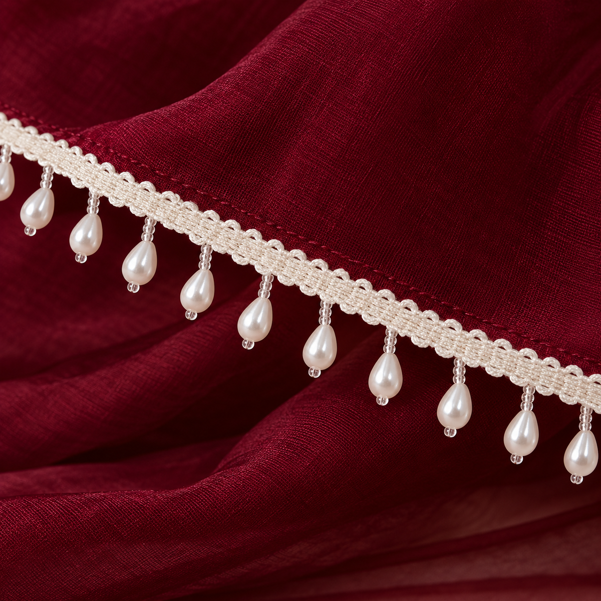 Premium White Pearl Drop Hanging Lace Border for Saree, Blouse, Dupatta,  9 Meter Lehenga & Dress Decoration | Designer Moti Latkan Lace