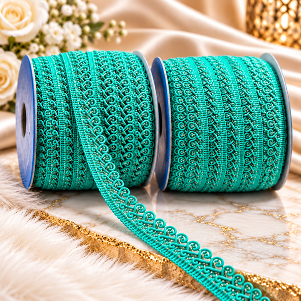 Turquoise Blue Designer Loop Lace Border 18 Meter | Decorative Embroidered Lace Trim for Saree, Blouse, Kurti, Dupatta, Lehenga & Dress Decoration