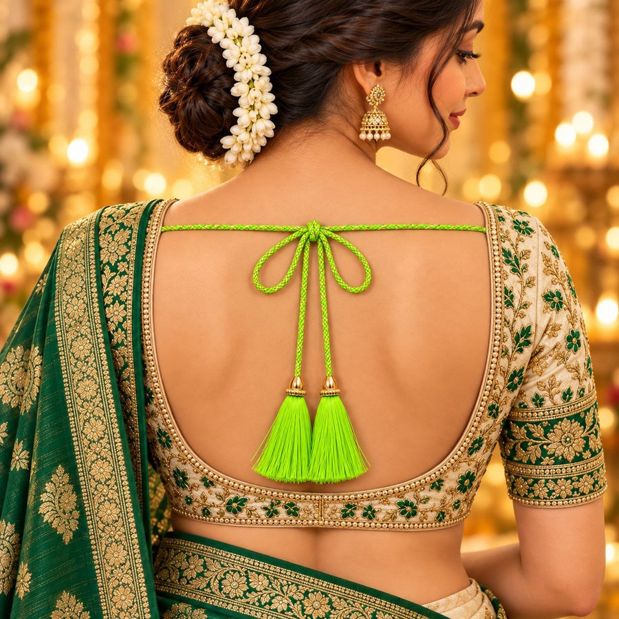 Green Blouse Latkan Dori with Tassel | Decorative Saree Blouse Tie Dori | Pack of 12