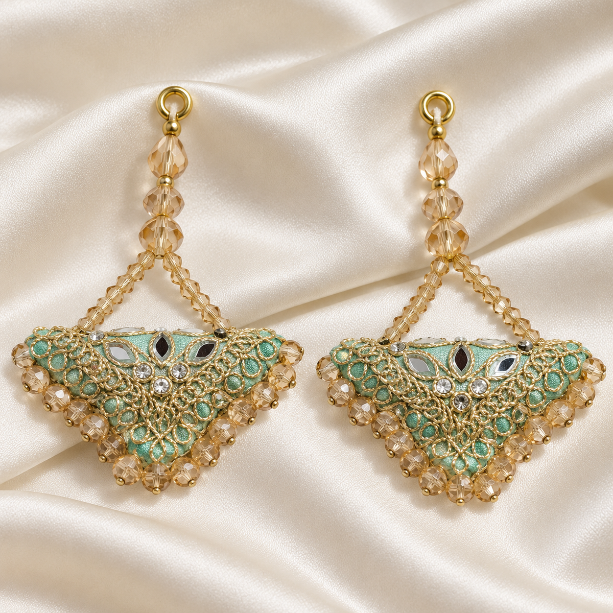 Mint Green & Gold Designer Beaded Latkan for Blouse & Lehenga – 6 Pair (12 Pieces)