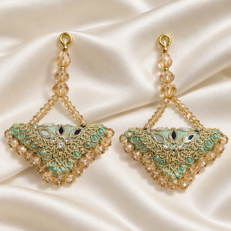 Mint Green & Gold Designer Beaded Latkan for Blouse & Lehenga – 6 Pair (12 Pieces)