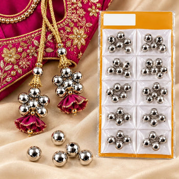 Moti No. 10 Silver Beads for Blouse, Latkan, Lehenga & Craft – Pack of 10 Packets