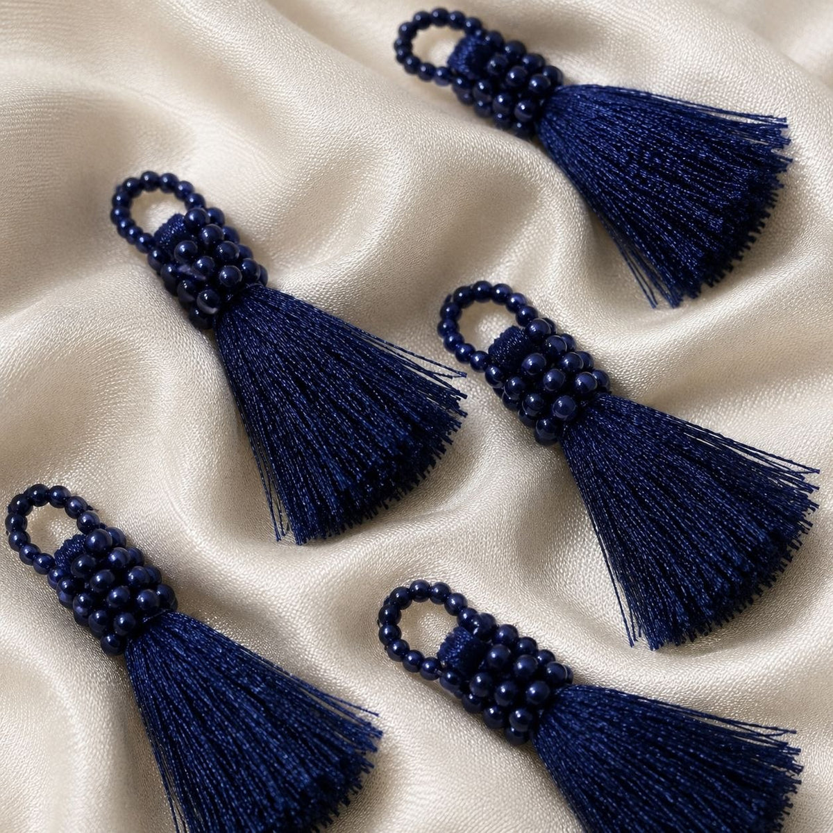 Navy Blue Silk Thread Tassel Latkan with Decorative Beads for Blouse, Saree, Lehenga & Dupatta – Pack of 10 Pieces