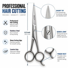 MEC Professional Hair Cutting Scissor 6.5 Inch | Stainless Steel Salon Scissors with Finger Rest