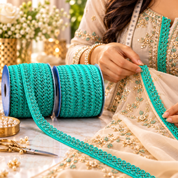 Turquoise Blue Designer Loop Lace Border 18 Meter | Decorative Embroidered Lace Trim for Saree, Blouse, Kurti, Dupatta, Lehenga & Dress Decoration