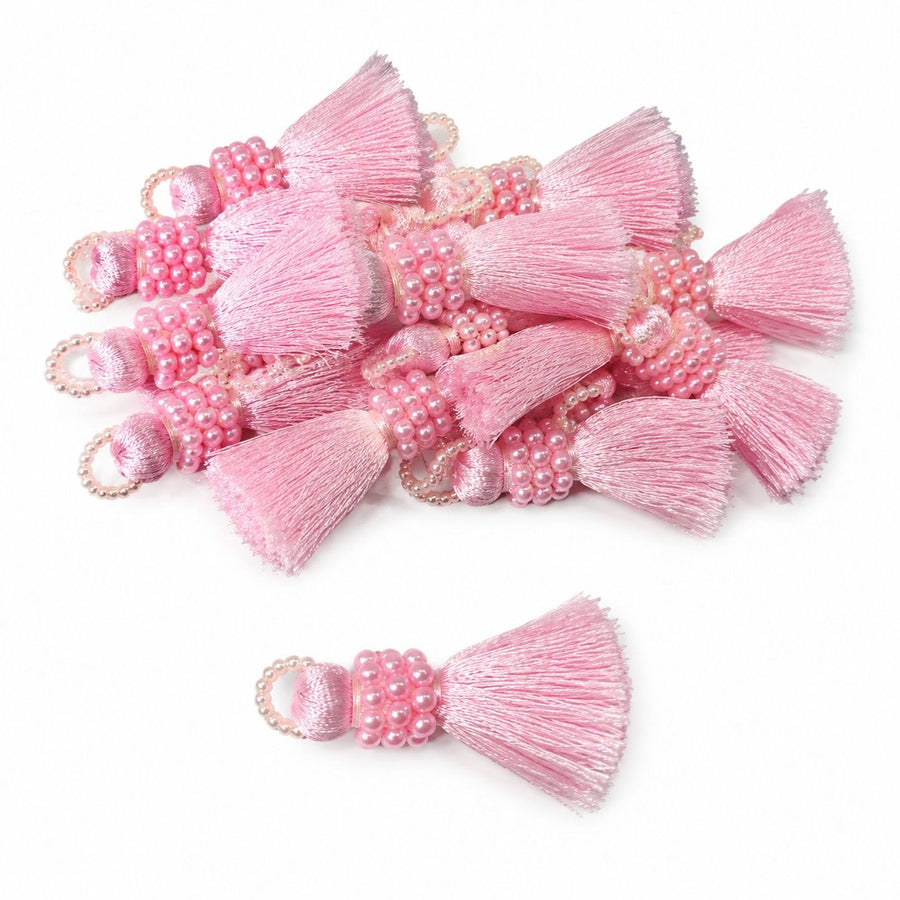 Premium Baby Pink Silk Thread Tassel Latkan with Decorative Pearl Beads for Blouse, Saree, Lehenga & Dupatta – Designer Hanging Tassels