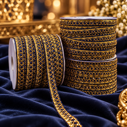 Premium Navy Blue Golden Designer Cross Pattern Lace Border for Saree, Blouse, Dupatta & Lehenga | Decorative Ethnic Lace Trim | Pack of 3 Rolls – 18 Meter